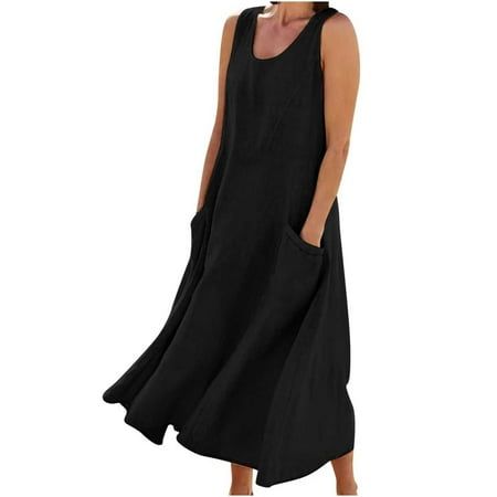 Women's Summer Fashion Casual Solid Color Sleeveless Cotton Linen Long Dress Features: 1.One is Cute Dress ,can be a gift for the upcoming . Great Dress for parties! Great present for ALL. 2.Polyester and Spandex make you feel soft and comfortable.machine and hand wash,the surface without any attachments, have good permeability.Soft and Breathable material,unique design and comfortable to wear. 3.Occasion: Good for casualdaily or workout use and special occasion, Suit for Spring/Summer/Autumn. u Casual Beach Dress, Flowy Dress Long, Boho Beach Dress, Linen Dress Women, Long Linen Dress, Vestido Plus Size, Cotton Linen Dresses, Sleeveless Long Dress, Hem Design