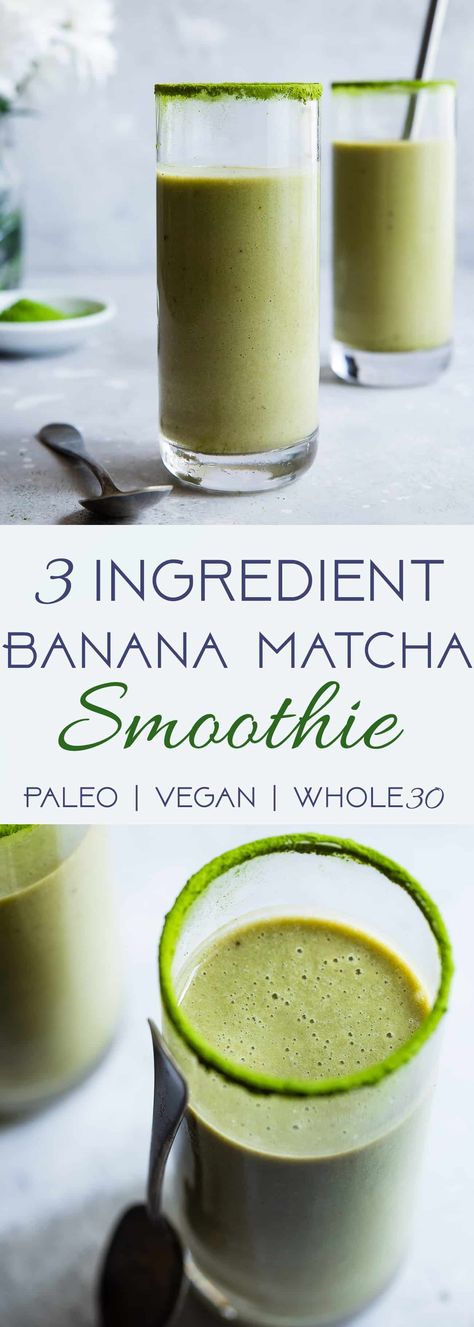 Vegan Banana Matcha Smoothie - This 3 ingredient banana smoothie is a simple, healthy breakfast or snack that will give you energy and keep you full until lunch! It's gluten free, vegan, paleo and whole30 friendly too! | #Foodfaithfitness | #Vegan #Healthy #Paleo #Whole30 #Glutenfree Banana Matcha Smoothie, Simple Healthy Breakfast, Matcha Smoothie, Matcha Recipe, Healthy Breakfast Smoothies, Vegan Healthy, Vegan Banana, Exotic Food, Breakfast Smoothies