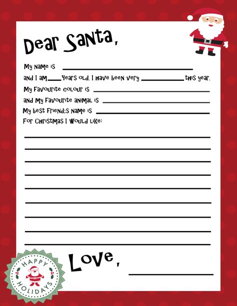 FREE Printable Santa Letter Template - start a fun new Christmas tradition with your family! Kids will love filling this out year after year! Christmas Letter Template Free, Free Santa Letter Template, Free Printable Santa Letters, Merry Christmas Letter, Free Letters From Santa, Christmas Letter Template, Dear Santa Letter, Santa Template, Letter Template Word