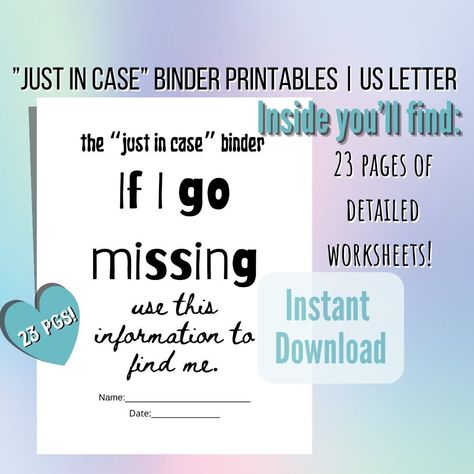 Emergency Binder Printables, If I Go Missing, One Note Microsoft, Emergency Binder, Apple Pen, Binder Printables, Document Printing, Book Binder, Sheet Protectors