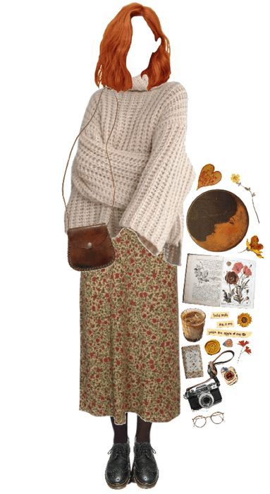 Cottagecore Inspired Outfits, Grandpacore Outfit, Autumn Boho Outfits, Fall Vintage Outfits, Hippie Fall Outfits, Grandmacore Aesthetic Outfit, Bohemian Winter Outfits, Cottagecore Winter Outfits, Grandmacore Outfit