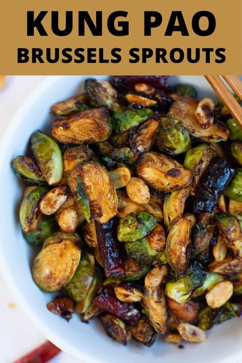 Pf Changs Copycat, Asian Brussel Sprouts, Air Fryer Vegan, Crispy Brussel Sprouts, Pf Changs, Vegetarian Instant Pot, Veggie Side Dishes, Roasted Brussel Sprouts, Roasted Peanuts