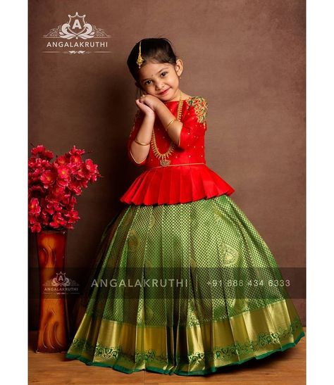 Catalogue Photoshoot, Pattu Pavada, Pattu Langa, Kids Party Wear Dresses, Pattu Pavadai, Kids Dress Collection, Girls Designer Dresses, Kids Blouse Designs, Kids Lehenga