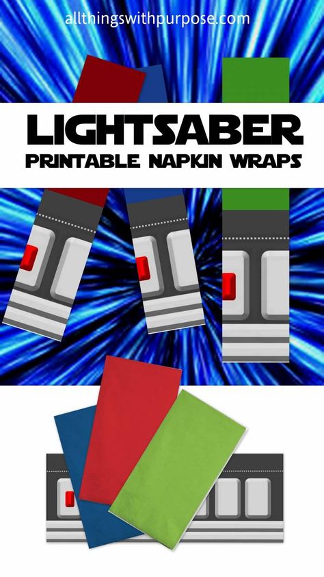 printable lightsaber napkin wraps for a star wars party Star Wars Party Printables, Star Wars Themed Birthday Party, Lego Star Wars Party, Star Wars Printables, Star Wars Baby Shower, Printable Star, Star Wars Prints, Star Wars Decor, Birthday Star