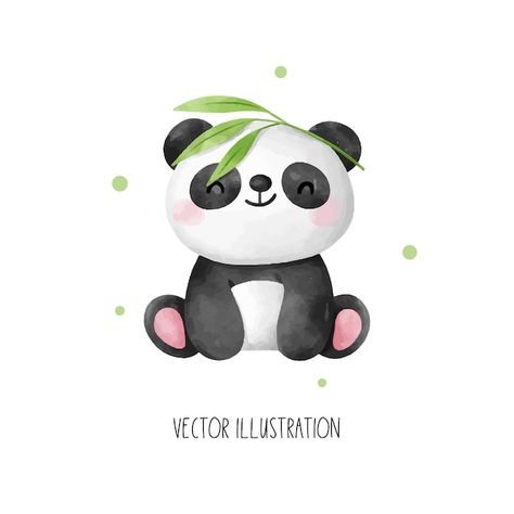 Draw character cute panda with leaves ba... | Premium Vector #Freepik #vector #vector-art #vector-illustration #vector-artwork #panda-vector Panda Illustration Cute, Panda Vector, Birthday Watercolor, Panda Cute, Panda Illustration, Birth Card, Panda Drawing, Panda Party, Birth Cards