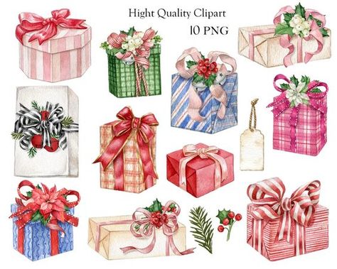 Watercolor Christmas Gift Box Clipart Winter December Clipart, Christmas Present Illustration, Gift Box Clipart, Gift Box Illustration, Fireworks Clipart, Box Clipart, Holiday Elements, Christmas Stock Photos, Popular Crafts