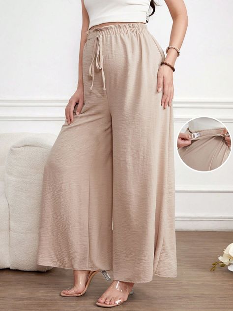 SHEIN Maternity Solid Color Adustable Waist Wide-Leg PantsI discovered amazing products on SHEIN.com, come check them out! Shein Maternity, Duck Shirt, Casual Maternity, Casual Wide Leg Pants, Babymoon, Maternity Clothing, Maternity Pants, Kids Beachwear, Maternity Bag