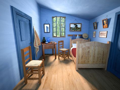 Van Gogh Room Aesthetic, Van Gogh Interior, Van Gogh Bedroom Painting, Vincent Van Gogh Bedroom, Van Gogh Room, Van Gogh Decor, Van Gogh Bedroom, Bedroom In Arles, Diorama Art