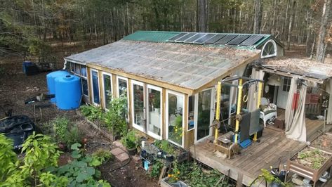 John and Fin's Beloved Cabin with Greenhouse Kitchen and Bathroom Cabin With Greenhouse, House With Greenhouse, Greenhouse Kitchen, Shed Makeover, Tiny House Talk, Tiny Houses For Sale, Tiny House Cabin, Clawfoot Tub, Tiny House Living