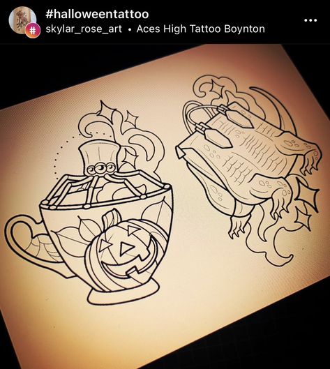 Halloweentown Tattoo, Halloween Town Tattoo, Town Tattoo, Halloween Sleeve, Halloween Town Movie, Town Drawing, Fall Paintings, Halloween Flash, Tattoo Practice