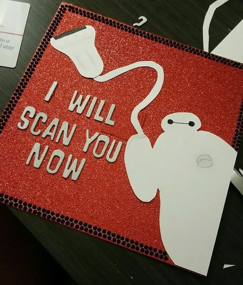 Ultrasound / Sonography graduation cap with Baymax from Big Hero 6 Ultrasound Technician Graduation Cap, Ultrasound Graduation Cap Ideas, Sonography Cap Decoration, Ultrasound Tech Graduation Cap, Sonography Graduation Cap, Ultrasound Graduation Cap, Sonography Student Graduation, Sonography Graduation, Obstetrician Aesthetic