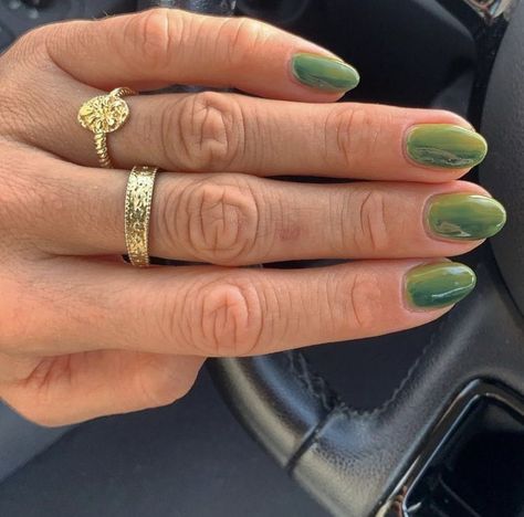 Two Tone Green Nails, Granola Nails Aesthetic, Nail Design Glitter, Aesthetic Nails, Nail Ring, Nail Jewelry, Minimalist Nails, Dream Nails, Funky Nails