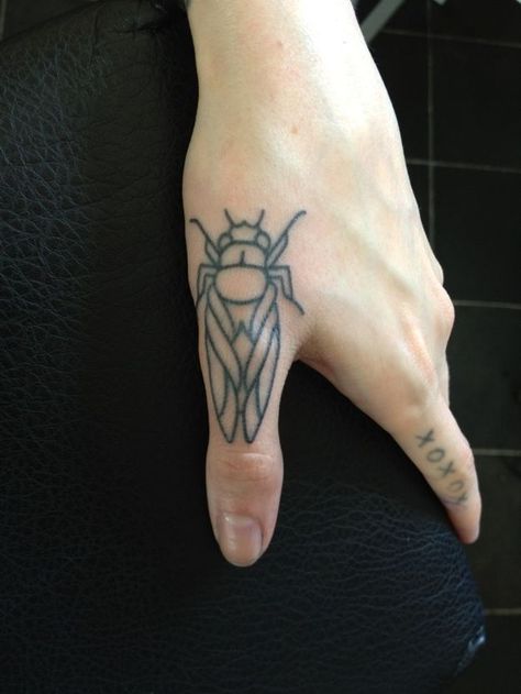 Insect Tattoos, Cicada Tattoo, Thumb Tattoos, Bug Tattoo, Insect Tattoo, Sick Tattoo, Handpoke Tattoo, 4 Tattoo, Poke Tattoo