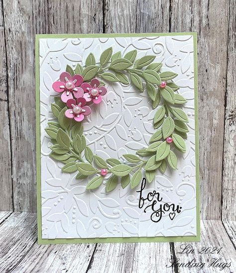 Stampin Up Build A Wreath, Christmas Wreath Cards Handmade, Su Arrange A Wreath Christmas Cards, Wreath Cards Handmade, Spring Handmade Cards, Spring Cards Handmade Cardmaking, Handmade Spring Cards, Stampin Up Wreath Cards, Cottage Wreath Cards