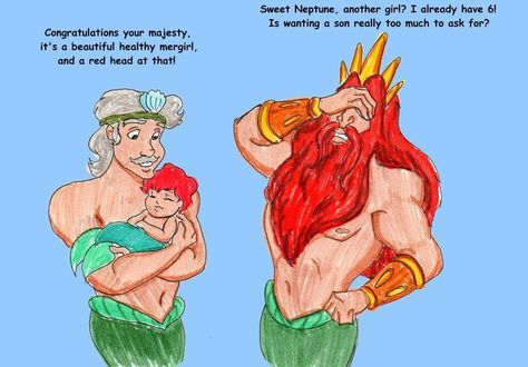 Poor King Triton! Mermaid Comic, Disney Princesses As Mermaids, Disney Parody, Humor Disney, Animation Blender, Disney Gender Bender, King Triton, Disney Princess Fan Art, Funny Disney Memes