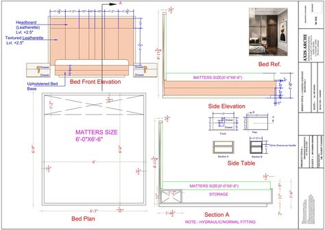 Bed Detail Drawing, Sectional Elevation, Furniture Details Drawing, Basement Movie Room, Details Drawing, Store Plan, Detail Drawing, Side Bed, Small House Elevation