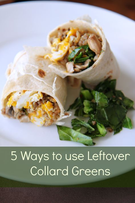 Yummy ways to use up leftover collard, turnip, or mustard greens from Thanksgiving and Christmas dinner.  I use the big bag of pre-washed and cut greens from Walmart. Leftover Collard Greens Recipe, Leftover Collard Greens, Green Sides, Collard Greens Recipe, Collard Green, Thanksgiving Leftover, Leftover Recipes, Breakfast Burritos Recipe, Turnip Greens