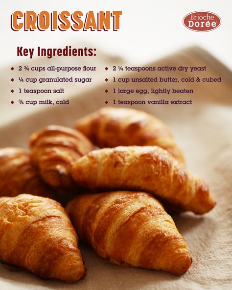 Discover the secret to making the perfect croissant with our mouthwatering recipe! Our poster showcases the essential ingredients needed to create these buttery and flaky pastries that will transport you to Paris with every bite. Whether you’re a seasoned baker or a passionate foodie, this recipe will guide you through the process of creating an authentic croissant experience at home. Get ready to enjoy the delicate layers and heavenly aroma that make croissants truly unforgettablePin this recip Bread Croissant, How To Make Croissant Dough, Recipe Croissant, How To Bake Croissants, Homemade Crossant Recipes, Baking Croissants, Types Of Croissants, Recipes For Croissants, How To Make Crossaints