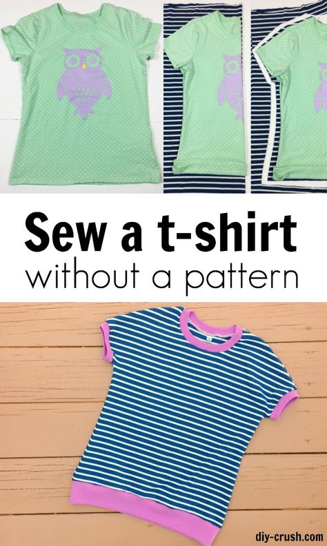 How to sew a t-shirt without a pattern DIY Crush Toddler Shirt Pattern, Sew Tips, Sewing Tshirt, Sewing Tops, Shirt Sewing Pattern, Easy To Sew, Tshirt Pattern, Sewing Projects For Beginners, Easy Sewing Projects