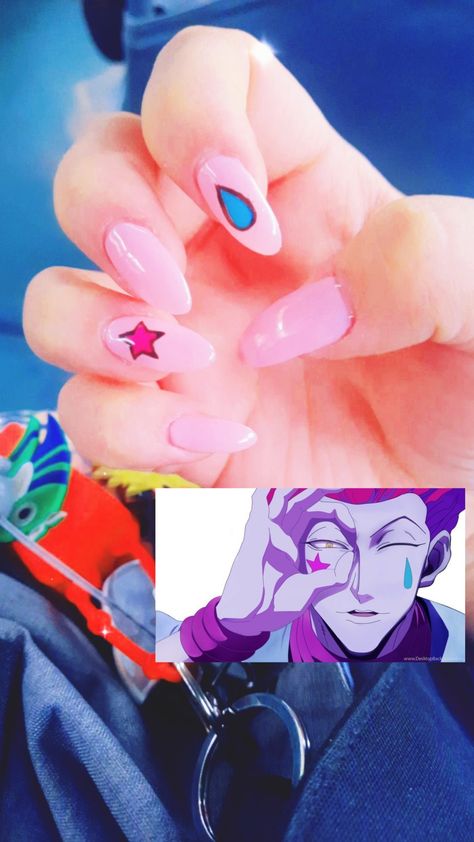 Anime nails that i used or i liked Hisoka Inspired Nails, Genshin Impact Nails Art, Hisoka Nails Design, Hxh Nail Art, Anime Inspired Nails Simple, Short Anime Nails, Hisoka Nails, Hunter X Hunter Nails, Hxh Nails