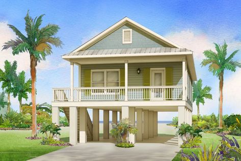 Fish Hawke - Affinity Building Systems, LLC Pier House Plans, Tiny Stilt House, Beach House Stilts, Tiny Coastal Cottage, Small Elevated House Plans, Lake House On Stilts, House On Stilts Plans, Beach Cottage On Stilts, Narrow Beach House Plans