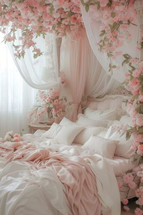 Angelic Room, Vintage Princess Aesthetic Bedroom, Angelcore Room, Dream Bedroom Inspiration, Colourful Living Room Decor, Luxury Room Bedroom, Shabby Chic Room, Cute Bedroom Ideas, Room Deco