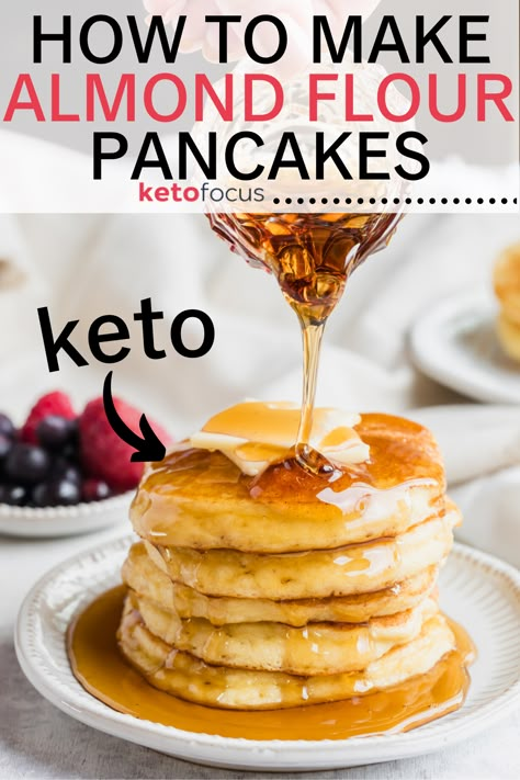 Syrup being poured on a stack of pancakes. Keto Pancakes Almond Flour, Air Fryer Keto Chicken, Pancakes Almond Flour, Keto Chicken Nuggets, Make Almond Flour, Almond Pancakes, Air Fryer Keto, Almond Flour Pancakes, No Flour Pancakes