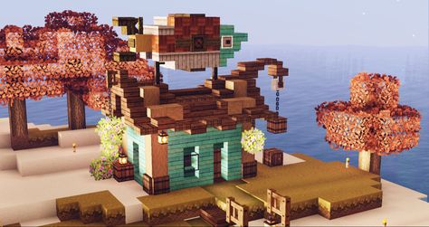 Minecraft Fish Sculpture, Minecraft Sea Port, Fish Store Minecraft, Fish Shack Minecraft, Cute Minecraft Builds No Mods, Minecraft Tropical Fish, Minecraft Coastal Builds, Fishing Shop Minecraft, Fish Hut Minecraft