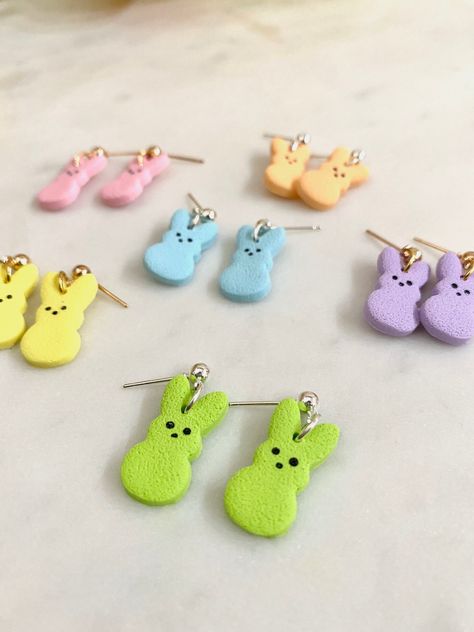 Easter Marshmallow Bunny Dangling Earrings Easter Bunnies Easter Bunny Earrings Easter Gifts for Her Candy Stud Earrings Easter - Etsy Polymer Clay Barbie Earrings, Bunny Polymer Clay Earrings, Earring Ideas Clay, Easter Clay Crafts, Clay Earrings Spring, Cross Clay Earrings, Easter Earrings Diy, Polymer Jewelry Ideas, Polymer Clay Earrings Spring