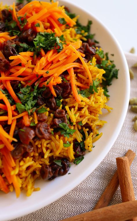 Rice Pilaf with Carrots and Raisins - Moribyan Carrot Rice, Moroccan Carrot, Moroccan Beef, Moroccan Carrot Salad, Carrot Raisin Salad, Flavorful Rice, Chef Aj, Sweet Carrots, Moroccan Carrots