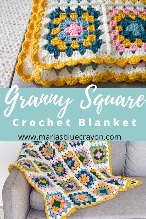 Make this trendy crochet granny square blanket in any size - baby, throw, twin, queen, king. Easy to follow pattern with color pattern details. Baby Granny Square Blanket, Crochet Granny Square Throw, Granny Square Blanket Tutorial, Crochet Square Blanket, Granny Square Crochet Patterns Free, Crochet Size, Crochet Granny Square Blanket, Crochet Granny Square, Granny Square Blanket