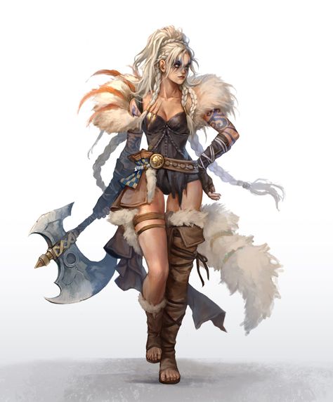 ArtStation - Warrior, young * Female Goliath Fighter, Fairy Barbarian, Elf Barbarian, Forest Warrior, Warrior Poses, Female Barbarian, Barbarian Dnd, Barbarian Woman, Viking Character