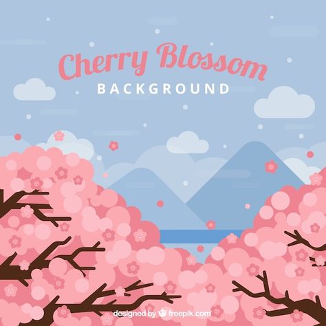 Cherry Blossom Vector, Blossom Background, Pink Cherry Blossom Tree, Japanese Background, Spring Illustration, Cherry Blossom Branch, Cherry Blossom Background, Design Presentation, Artist Alley