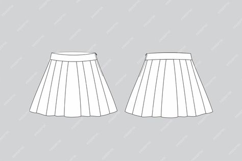 Premium Vector | Pleated skirt technical fashion illustration skirt vector skirt draw Pleated Skirt Template, Pleated Skirt Technical Drawing, Fashion Illustration Skirt, Pleated Skirt Drawing, Skirt Technical Drawing, Korean Pleated Skirt, Skirt Illustration, Flat Drawings, Technical Illustration