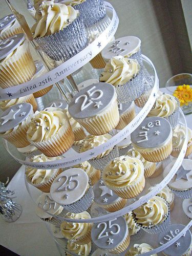 Anniversary Cupcake Tower | Flickr - Photo Sharing! Silver Wedding Anniversary Decorations, 25th Wedding Anniversary Decorations, Silver Anniversary Party, 25th Anniversary Decorations, 25th Wedding Anniversary Cakes, Anniversary Dessert, 25 Anniversary Cake, Anniversary Cupcakes, 25th Wedding Anniversary Party