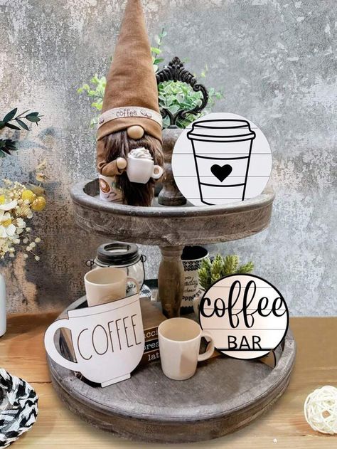 Coffee Bar Set Up Ideas, Mini Coffee Cups, Coin Café, Coffee Bar Station, Coffee Area, Coffee Bar Design, Heart 3d, Wood Things, Mini Signs