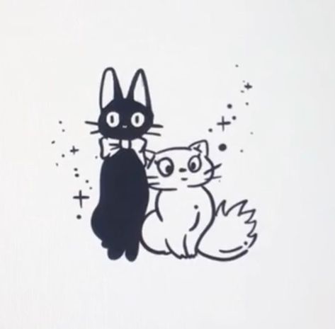 Ghibli Cat Tattoo, Kiki's Delivery Service Tattoo, Kiki Cat, Tatuaje Studio Ghibli, Couples Doodles, Studio Ghibli Tattoo, Lilies Drawing, Ghibli Tattoo, The Cat Returns