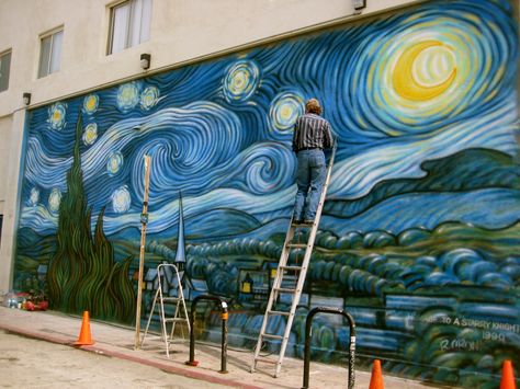 Starry Night mural at Wavecrest Avenue & Ocean Front Walk (the Boardwalk) Wallpaper Van Gogh, Etsy Wallpaper, Gogh Paintings, Gogh The Starry Night, Starry Night Art, Starry Night Painting, Youth Club, Vincent Van Gogh Paintings, School Murals