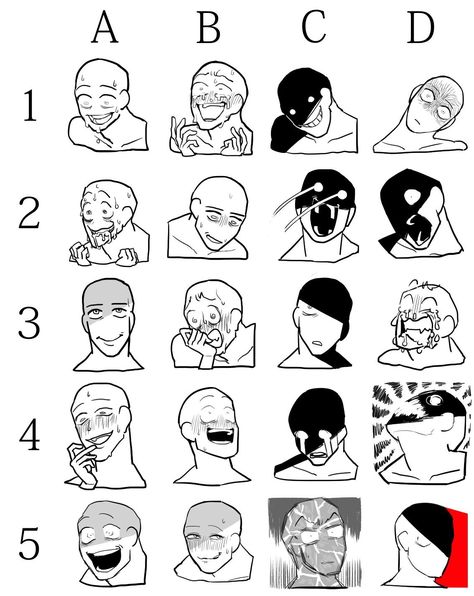 Insane / Maniacal Emotions. Psychotic Smile, Expressions Drawing, Different Facial Expressions, Mad Face, Facial Expressions Drawing, Corak Menjahit, Drawing Face Expressions, Anime Karakterek, Drawing Faces