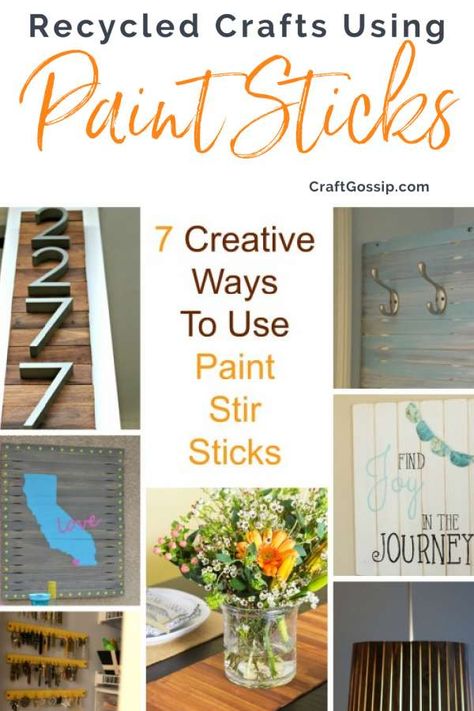 7 Creative Ways To Use Paint Stir Sticks – Recycled Crafts Paint Stir Stick Crafts, Painted Sticks Diy, Paint Stick Crafts Diy Projects, Paint Stick Crafts, Sticks Diy, Paint Stirrers, Paint Stir Sticks, Paint Sticks, Gallon Of Paint