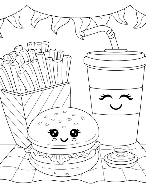 Food Coloring Pages Free Printable, Free Cute Coloring Pages, Cute Coloring Pages For Kids, Kawaii Coloring Pages, Cupcake Coloring Pages, Free Printable Coloring Sheets, Free Kids Coloring Pages, Food Coloring Pages, Printable Cute