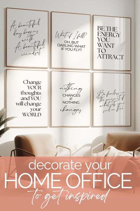 Mindset Posters Set of 6, Feminine Home Office Wall Decor, Inspirational Entrepreneur Quote, Positive Affirmation Prints, Office Decor Women - Etsy Canada Womens Office Decor Ideas, Small Office Ideas Business, Neutral Office Ideas, Womens Office Decor, Feminine Office Space, Affirmation Prints, Office Decor Women, Feminine Home Office, Small Office Decor