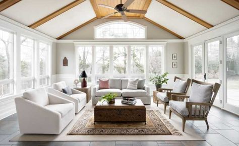 16 Picture-Perfect Coastal Sunroom Designs You Will Adore Coastal Sunroom, Four Seasons Room Addition, Large Sunroom, Sunroom Remodel, Four Seasons Room, Sunroom Furniture, Sunroom Ideas, Sunroom Decorating, Seaside House