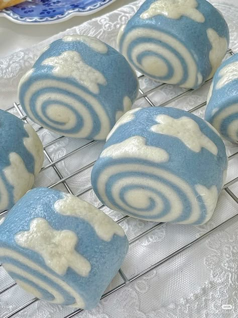 Pastel Blue And White Aesthetic, Blue Cinnamon Rolls, Bees Gifts, Blue Snacks, Photo Widget, Blue Flower Wallpaper, Blue Desserts, Blue Icon, Baby Blue Aesthetic