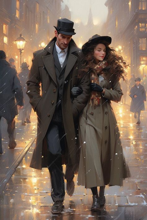 In the heart of Victorian London, a gentleman named Henry and his charming companion, Eleanor, embarked on a holiday stroll that transcended time. Henry, adorned in a tailored coat and top hat, exuded refined elegance, while Eleanor's festive gown sparkled like a jewel against the snow-dusted cobblestones. As they walked beneath the warm glow of gas lamps, the air filled with the nostalgic melody of Christmas carols. Wreath-adorned storefronts created a whimsical backdrop for their romantic jour Whimsical Backdrop, Gas Lamps, Art Romantique, Victorian London, Romance Art, Christmas Carols, Tailored Coat, Foto Poses, A Gentleman