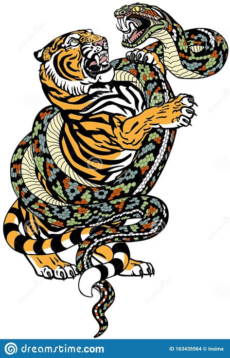 Tiger versus snake tattoo. Fight between tiger and snake. Angry reptile coiled t #Sponsored , #snake, #tattoo, #reptile, #Fight, #Tiger Tiger And Snake Tattoo, Hekate Tattoo, Koi Fish Drawing Tattoo, Tiger Tattoo Meaning, Thai Font, Snake Tattoo Meaning, Cats Vector, Traditional Snake Tattoo, Good Tattoo Quotes