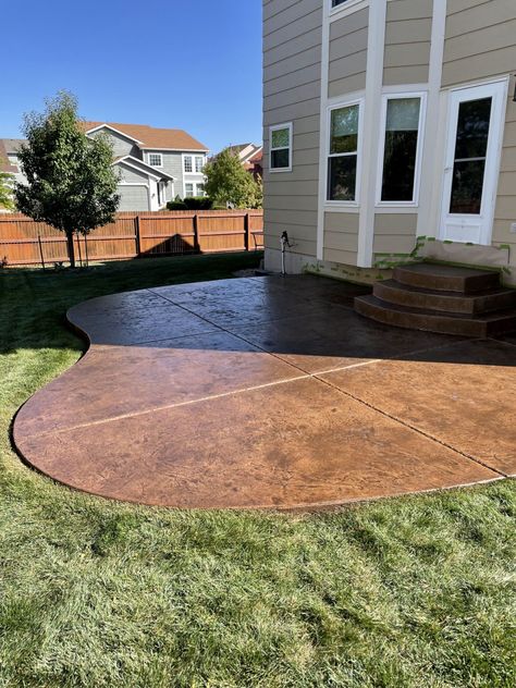 Brown Stained Stamped Concrete Patio - Driftwood Antiquing Stain Colored Concrete Patio, Acid Stained Concrete Patio, Outdoor Concrete Stain, Concrete Stain Patio, Concrete Pathway, Concrete Pigment, Landscape Glass, Concrete Stain, Acid Stained Concrete