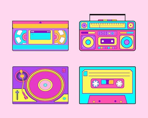 Vector collection of various vintage aud... | Premium Vector #Freepik #vector #cassette #cassette-tape #music-tape #tape-recorder Cartoon Cassette Tapes, Radio Drawing, Neon Tape, Tufting Rugs, Tape Music, Retro Packaging, Fantasy Fest, Cassette Audio, Tape Cassette