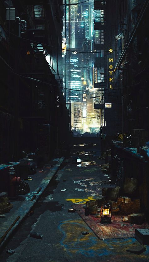 ArtStation - Cyber Punk Back Alley , James O'Brien (Vadim Ignatiev) Sztuka Science Fiction, Dark Alley, Alley Way, Sci Fi City, Fotografi Kota, New Retro Wave, Cyberpunk Aesthetic, Cyberpunk City, Dark City