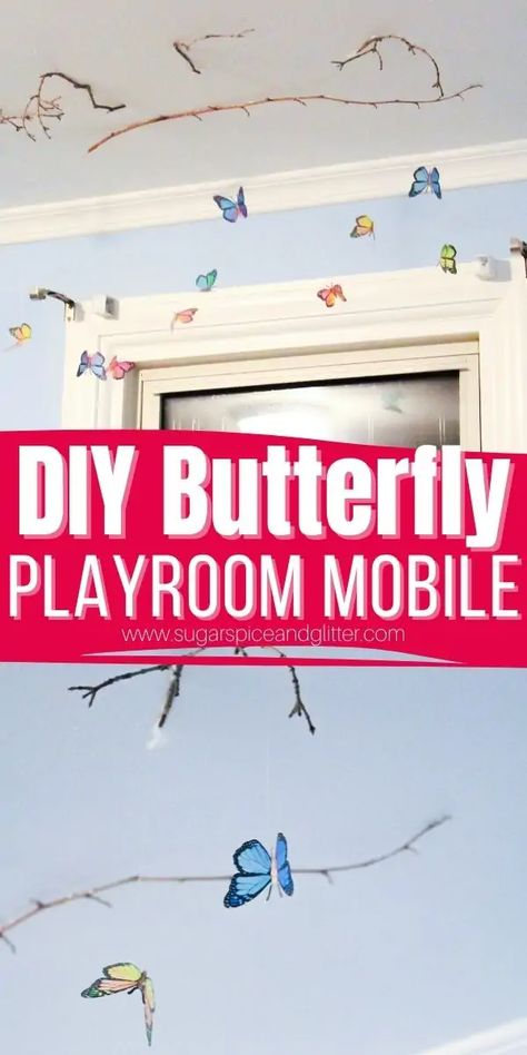 How to make a realistic looking butterfly mobile for your child's playroom. This magical mobile seems to float and fly in the breeze, adding whimsy and fun to your play space Butterfly Activities, Magical Butterfly, How To Make Butterfly, Butterflies Activities, Butterfly Mobile, Positive Parenting Solutions, Shrink Art, Diy Butterfly, Diy Mobile